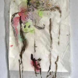 Gabriel, 2019, 76 x 52, model painting on ricepaper, mixed media 